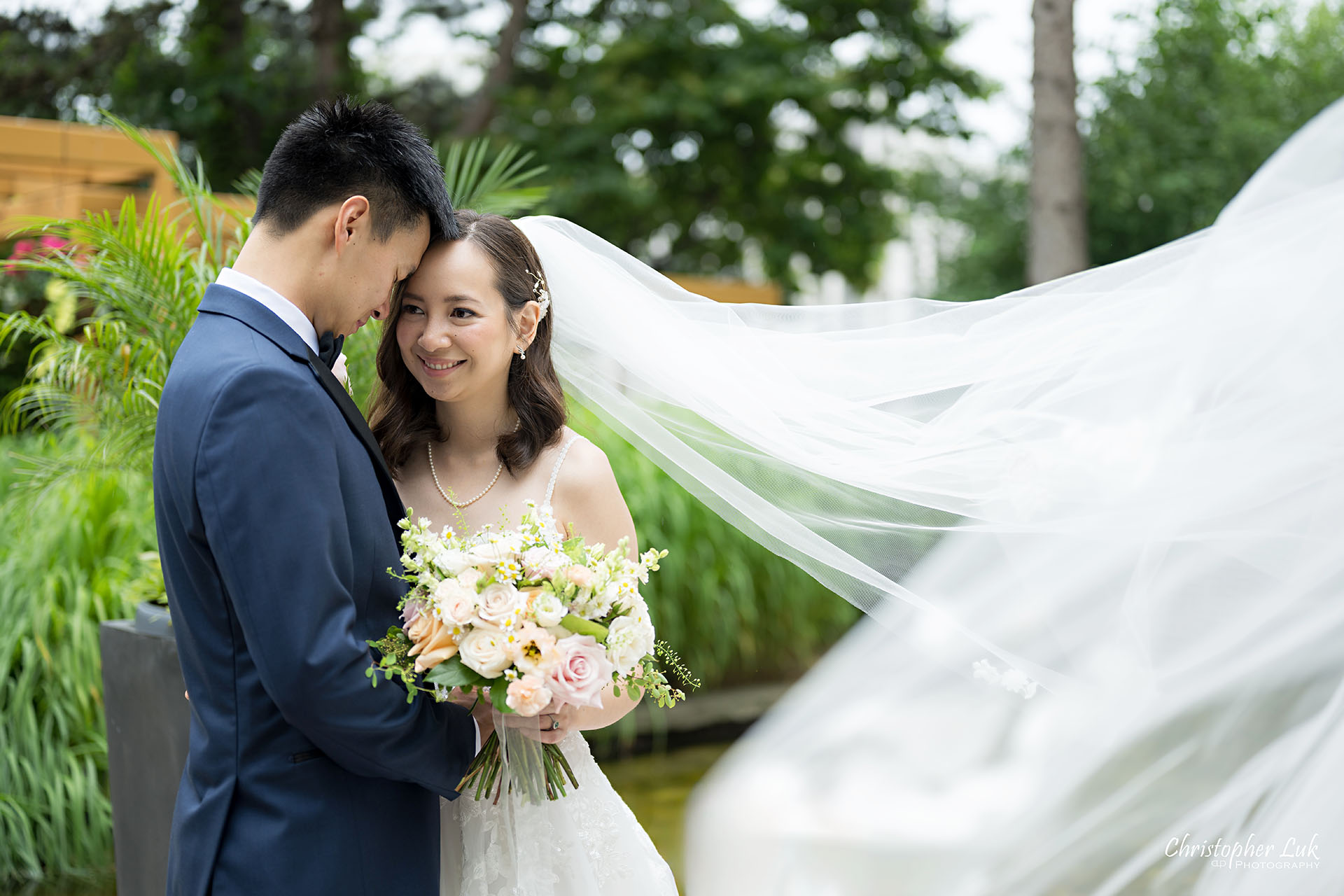 Bride Groom Zen Garden Natural Organic Photojournalistic Candid Flying Veil Wind  