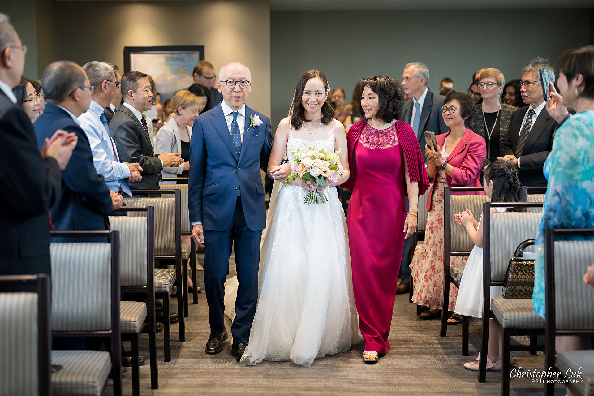 Wedding Ceremony Bride Mother Father Parents Walking Down the Aisle Centre Guest Reactions