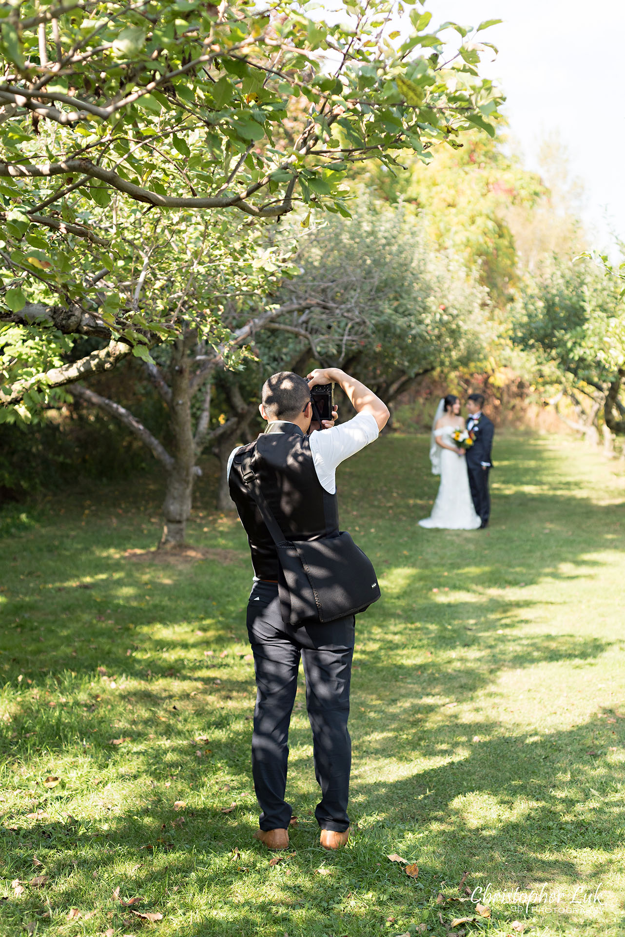 Christopher Luk Toronto Wedding Photographer Behind the Scenes BTS Bride Groom Portraits Markham Museum Orchard 