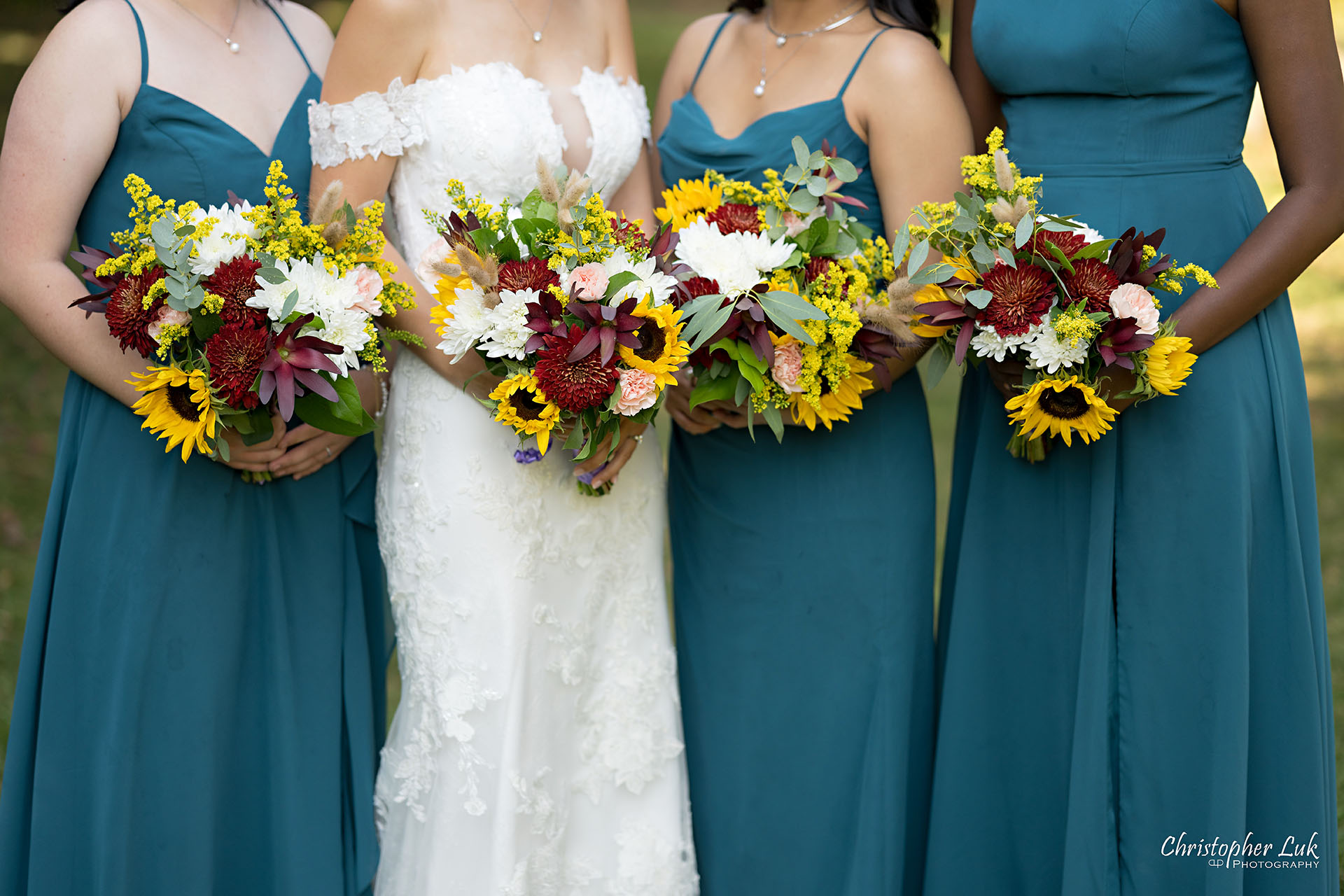 Markham Museum Apple Orchard Applefest Bride Bridesmaids Bridal Wedding Party Natural Candid Photojournalistic Organic Landscape Floral Bouquet Flowers Sunflowers Fall Autumn Detail