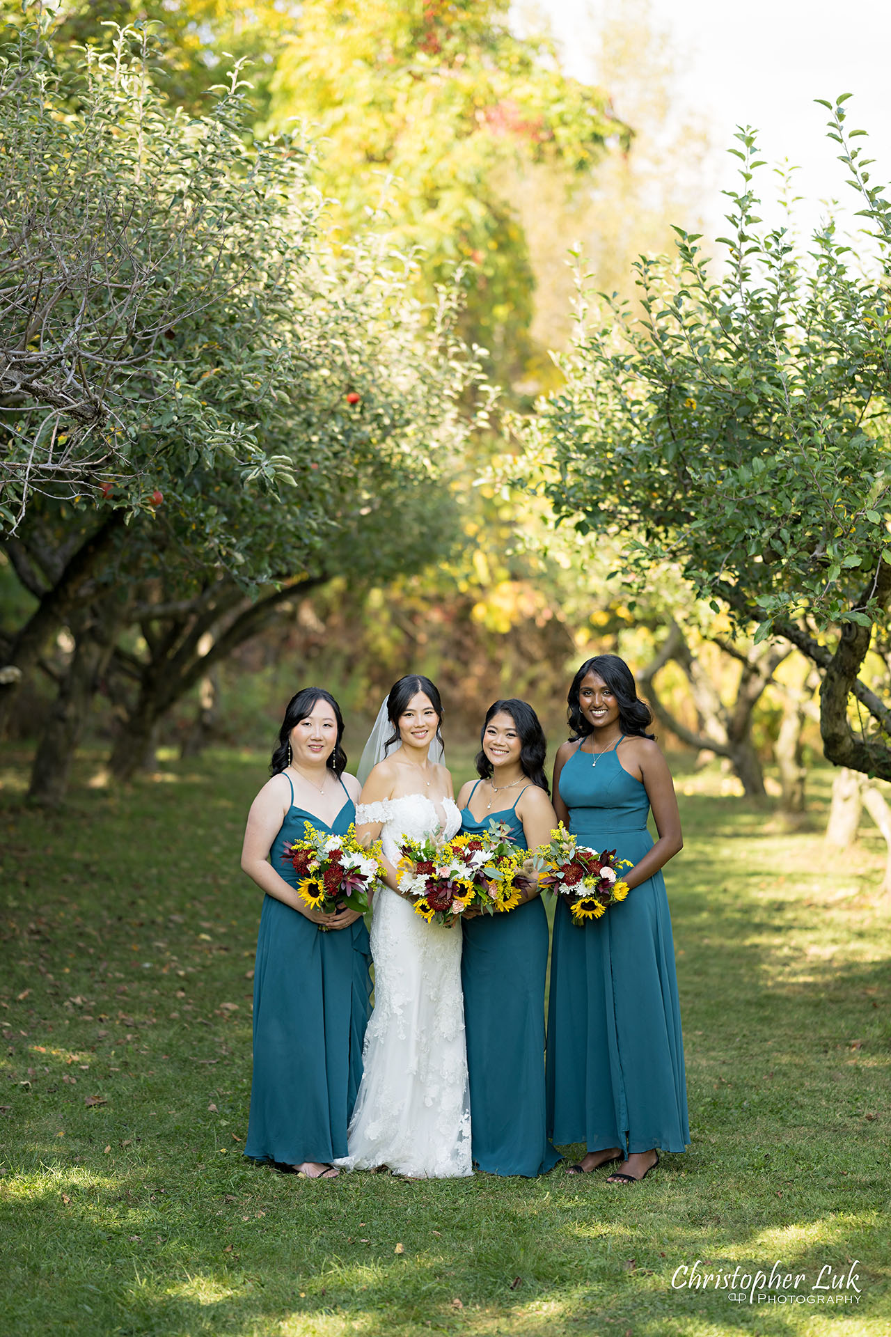 Markham Museum Apple Orchard Applefest Bride Bridesmaids Bridal Wedding Party Natural Candid Photojournalistic Organic Portrait Smile