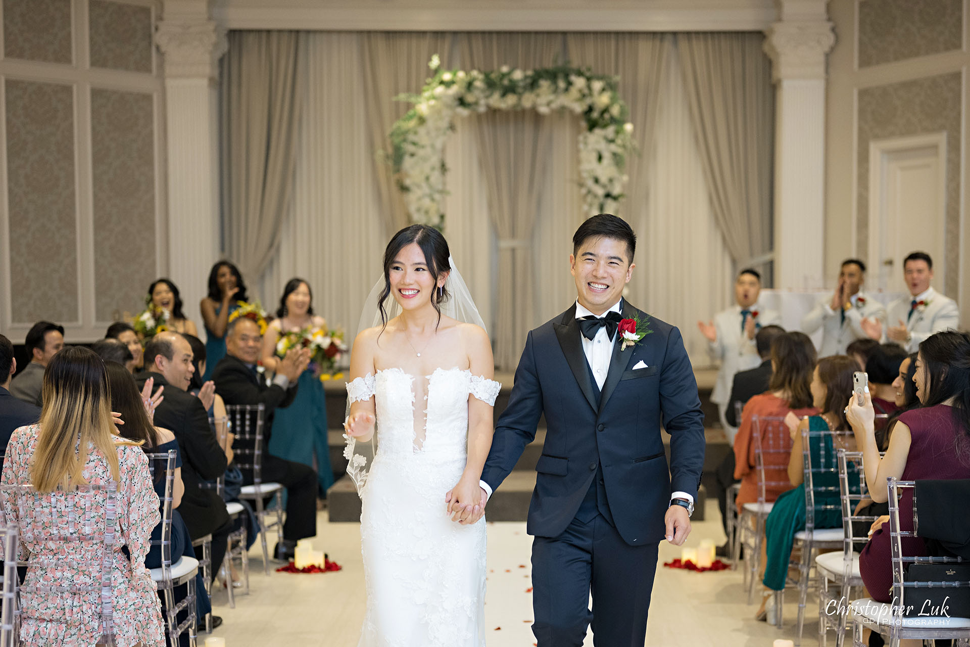 Crystal Fountain Event Venue Markham Interior Ceremony Bride Groom Candid Natural Organic Photojournalistic Recessional