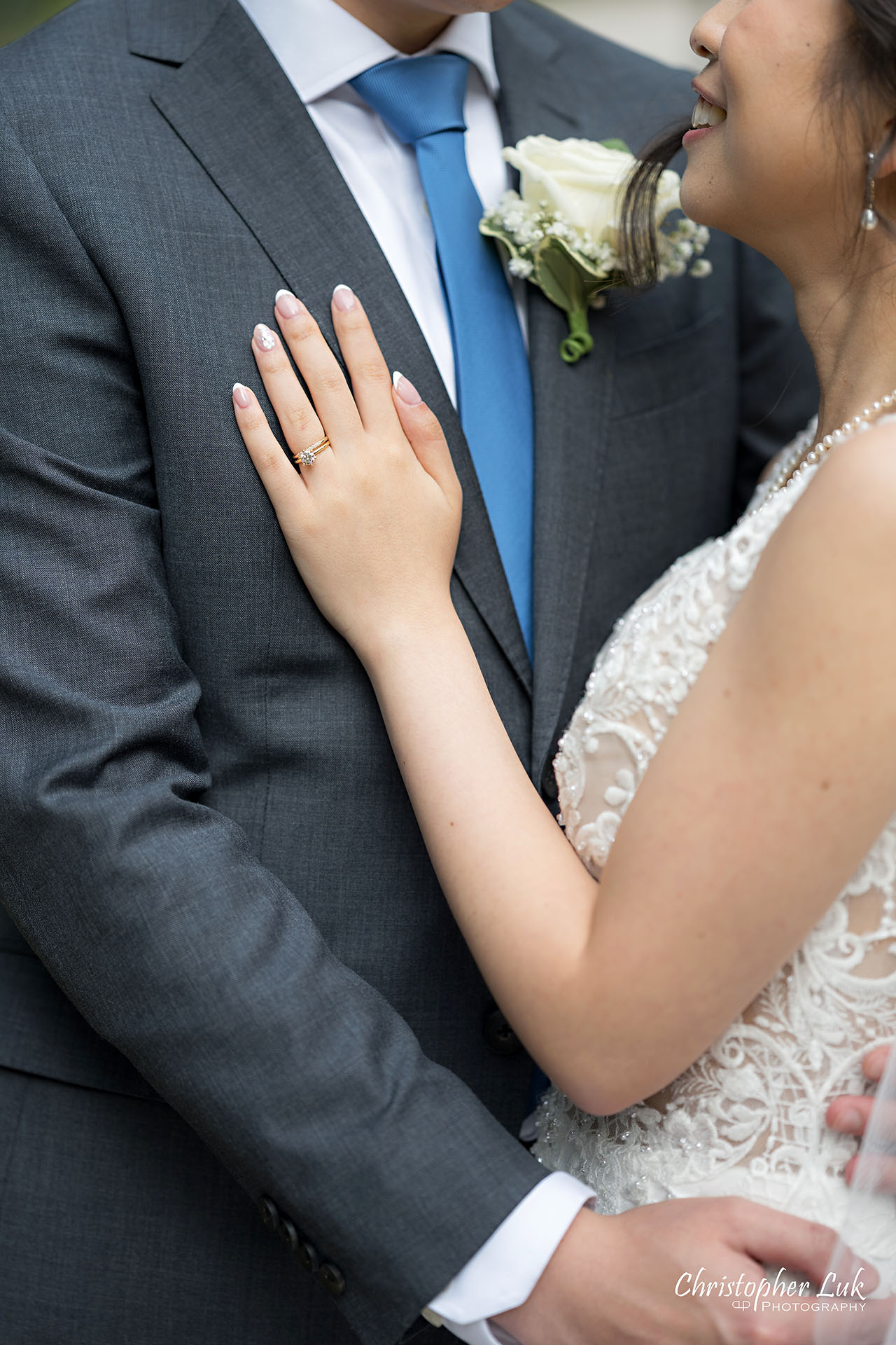 Bride Groom Intimate Close Detail Smiling Engagement Wedding Ring 