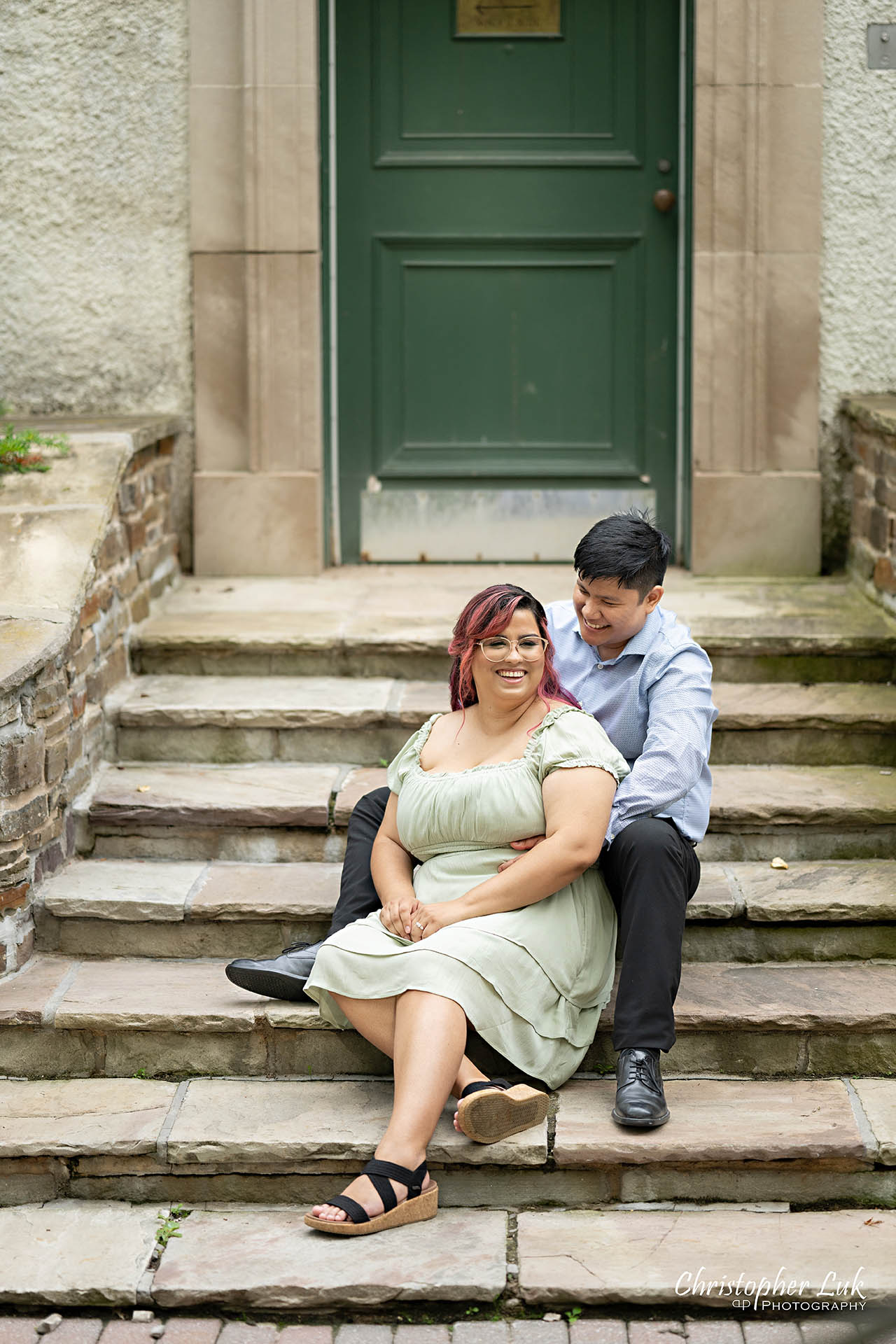 Adamson Estate Exterior Entrance Stairs Bride Sitting Together Hug Candid Organic Natural Photojournalistic Portrait