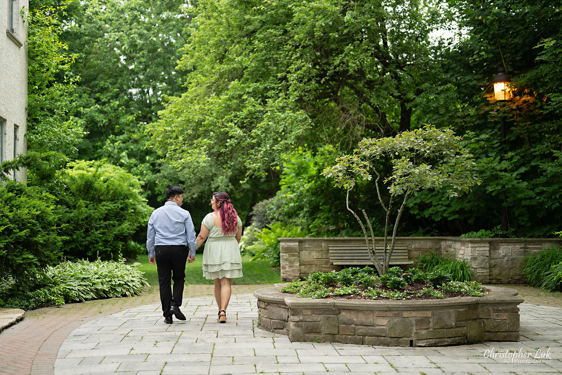 Adamson Estate Landscaped Garden Terrace Bride Groom Walking Together Holding Hands Candid Organic Natural Photojournalistic