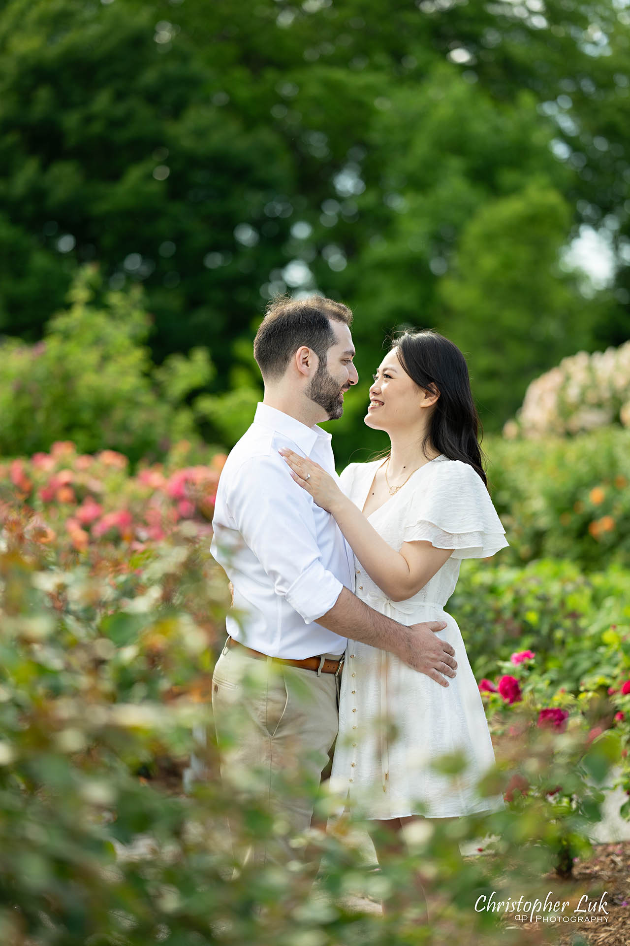 Bride with Groom Candid Natural Photojournalistic Organic Flower Garden Smile Portrait