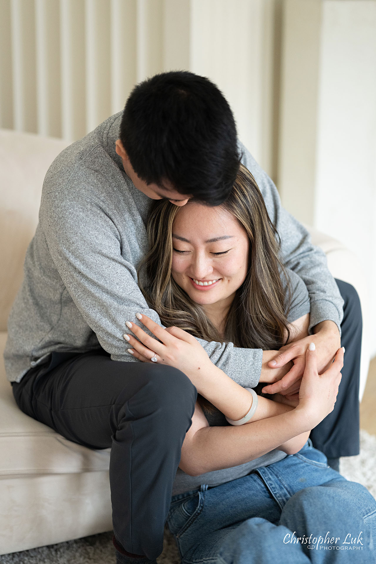 Archive Studios Toronto Surprise Wedding Proposal Bride Groom Hug Seated Sitting Hold Intimate Squeeze Smile