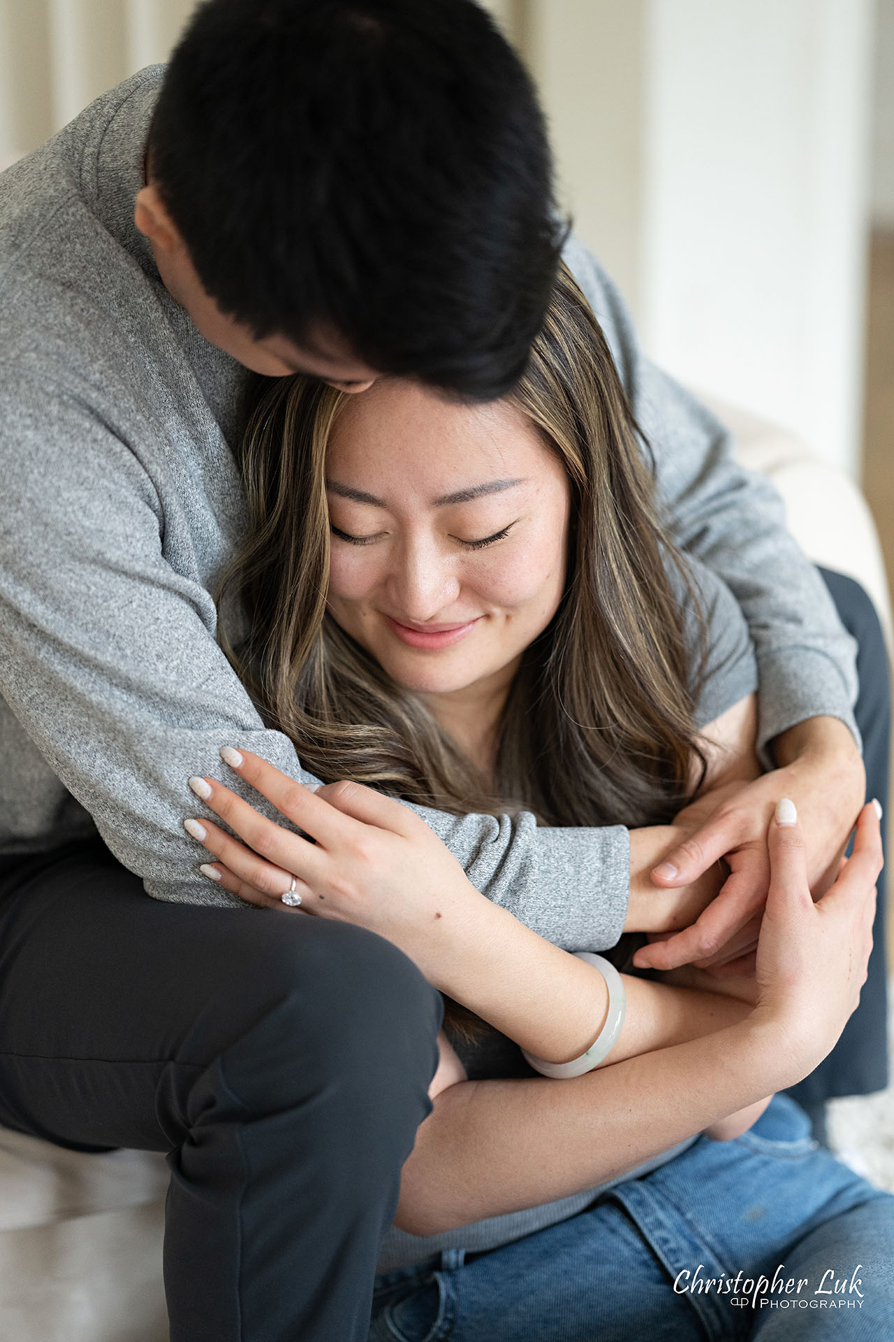 Archive Studios Toronto Surprise Wedding Proposal Bride Groom Hug Seated Sitting Hold Intimate Squeeze Smile