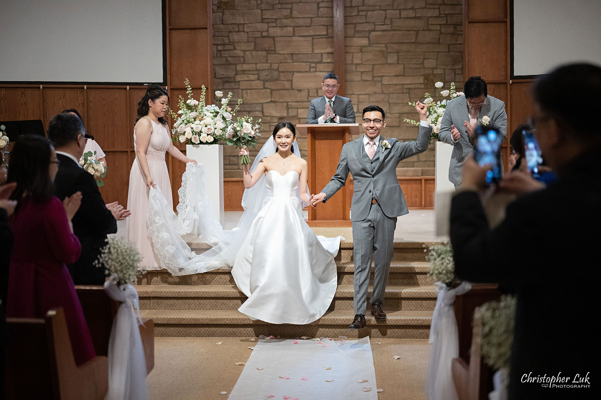 Cornerstone Chinese Alliance Church Wedding Ceremony Bride Groom Candid Natural Organic Photojournalistic Recessional Celebration