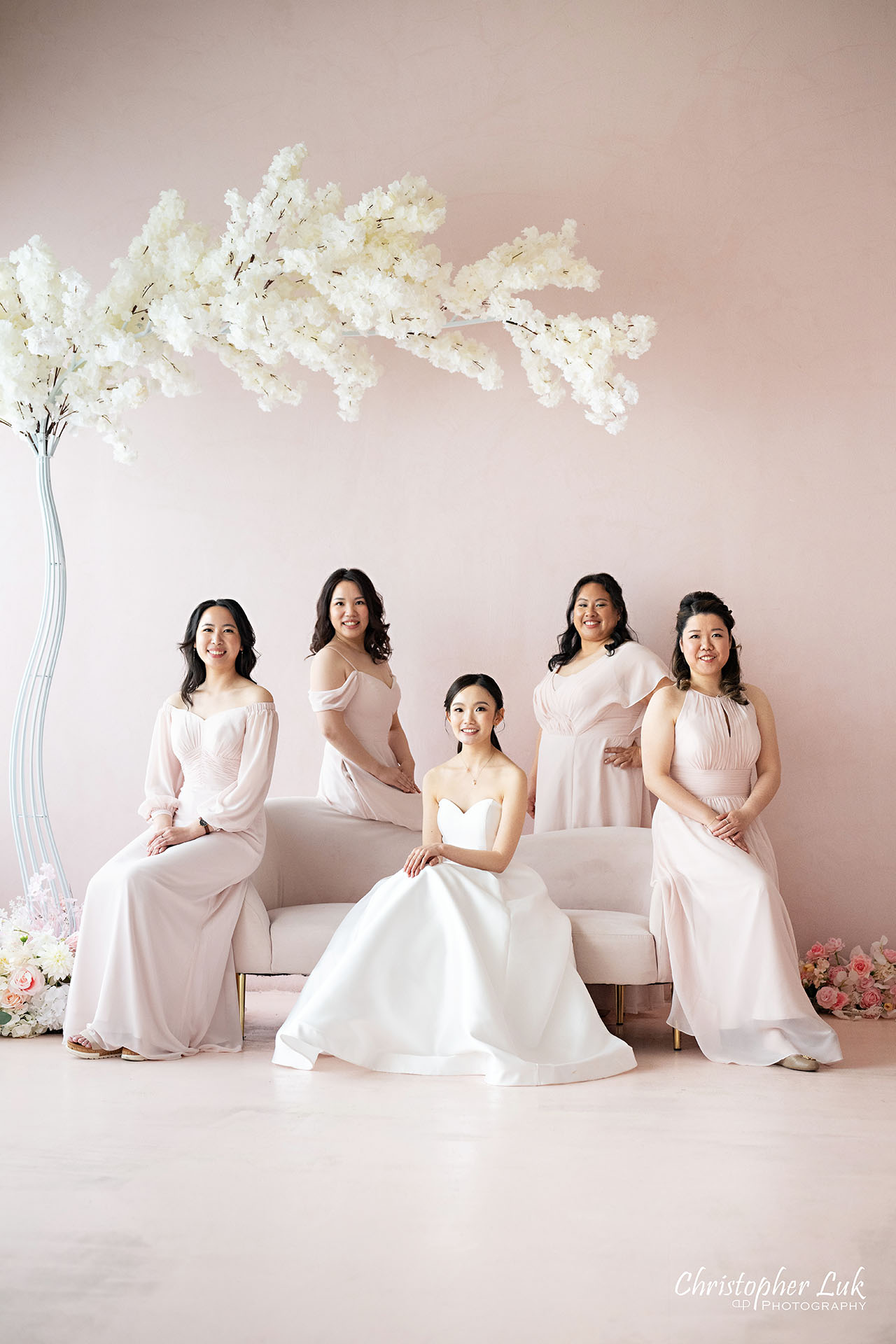Markham Unionville Toronto Wedding Photographer Bride Bridesmaids Espace Studio Richmond Hill Cherry Blossom Sakura Floral Arch