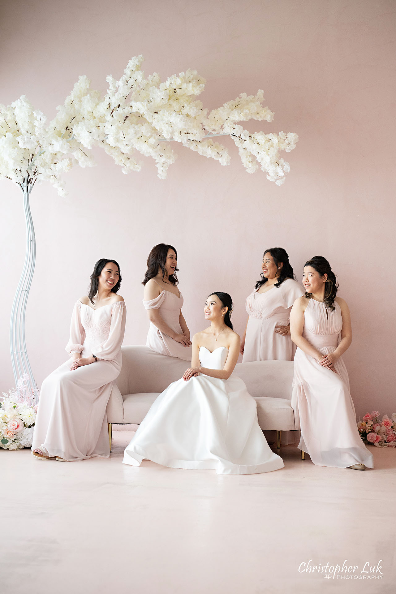 Markham Unionville Toronto Wedding Photographer Bride Bridesmaids Espace Studio Richmond Hill Cherry Blossom Sakura Floral Arch